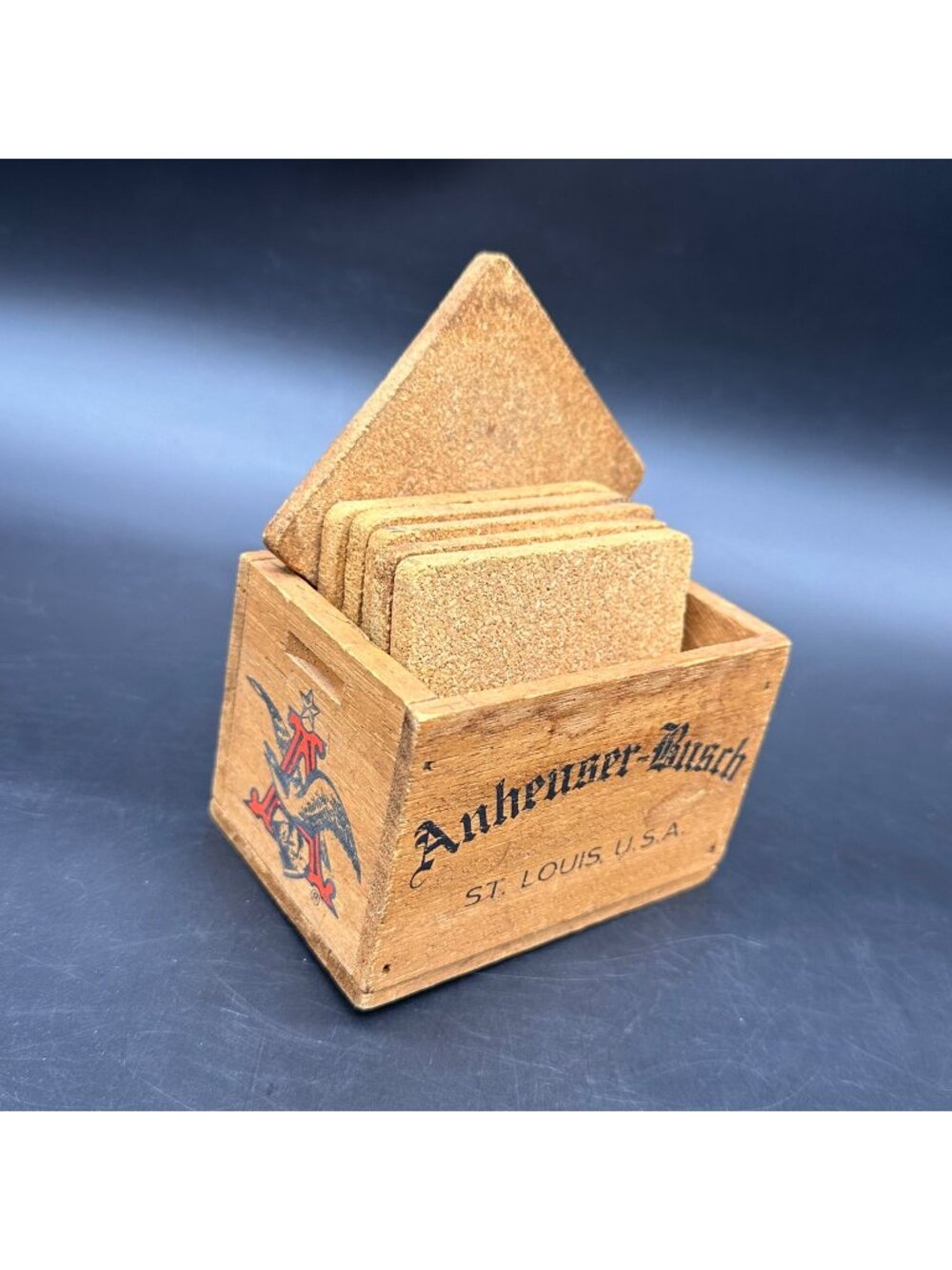 Vintage Anheuser Busch Beer Crate Cork Coasters St Louis Advertising Barware